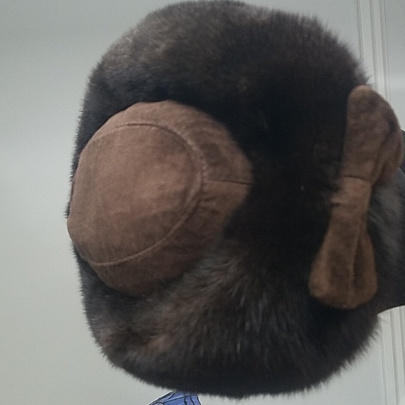 Vintage Real Mink Fur & Suede Hat With Cute Bow - Picture 10 of 10